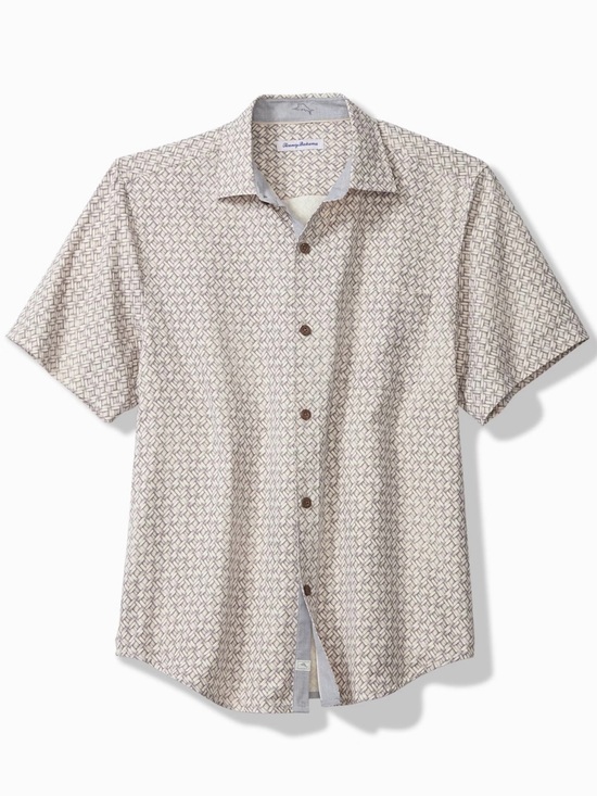 Tommy Bahama Other - Tommy Bahama White and Gray 100% Silk Casual Button Down Short Sleeve Shirt XL
